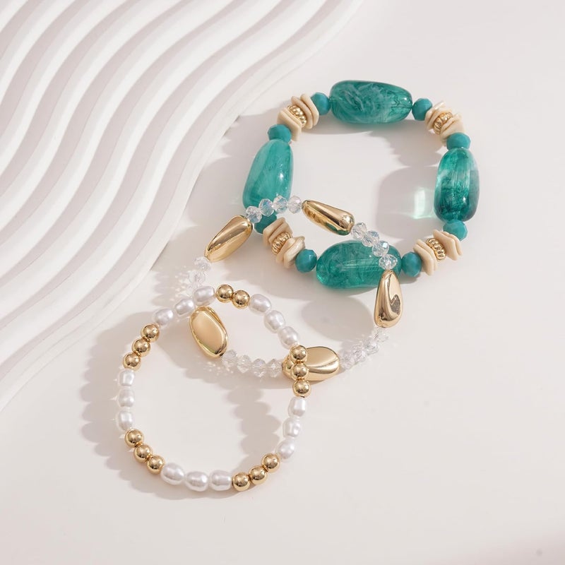 Aigrnc Boho Beaded Stretch Bracelets For Women Stackable Crystal Gold Plated Beaded Bracelets Set Trendy Handmade Friendship Braeclet Jewelry Gifts - Image 2